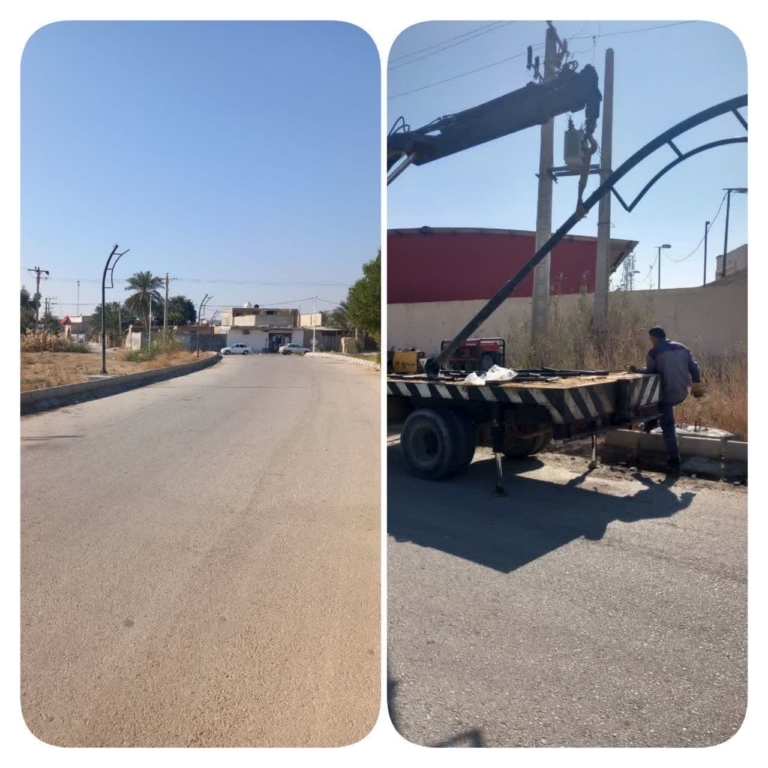 نصب پایه‌های چراغ روشنایی در خیابان آیت‌الله مطهری